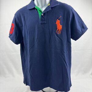 Polo By Ralph Lauren Big Pony Polo Shirt Mens Size L Navy Custom Fit 3 Logo